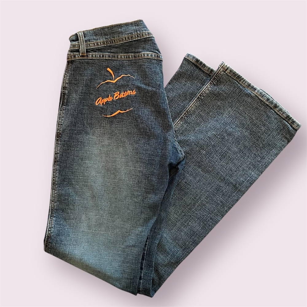 Y2K Apple Bottoms Jeans Embroidered Apple Logo Orange | Size 12